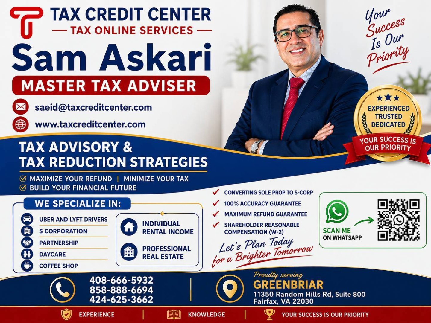 مرکز خدمات مالیاتی با مدیریت سعید عسکری | Tax Credit Center – Tax Services in Fairfax, VA